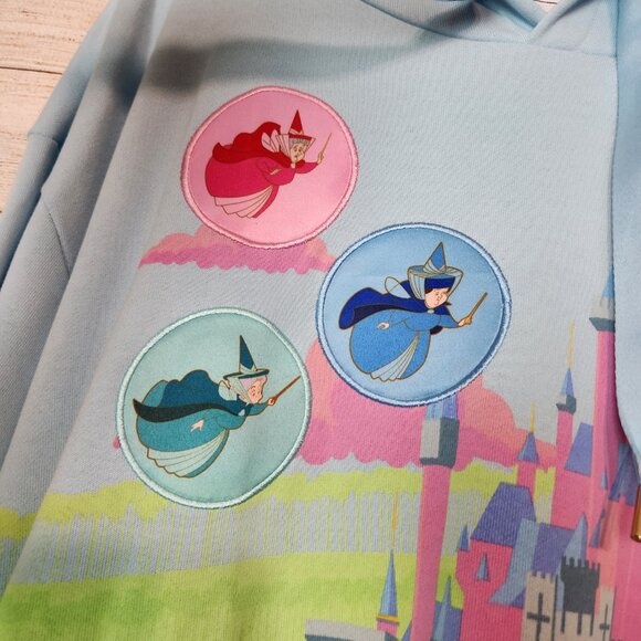 NWT Loungefly Disney Sweatshirt Adult 2X Sleeping Beauty Castle Fairies Hoodie - Picture 3 of 16